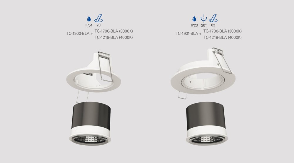 Render 3D de maquinaria industrial: esquema de montaje de dos focos de iluminacion para catálogo, documentación técnica y comunicación visual